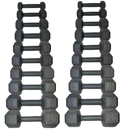 Imagem de Torre Suporte + Halteres Sextavado de Ferro Fundido - Pares de 1 a 10 Kg