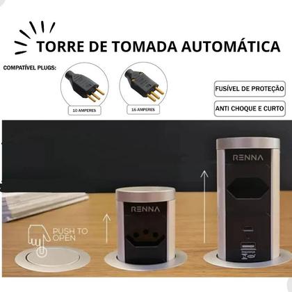 Imagem de Torre Tomada Automática Indução Wireless 1 T + 2 USB Preta