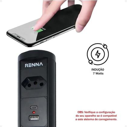 Imagem de Torre Tomada Automática Indução Wireless 1 T + 2 USB Preta