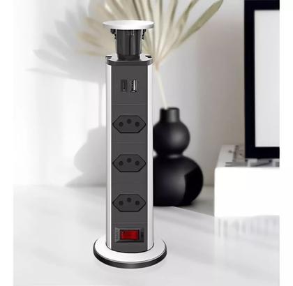 Imagem de Torre Tomada Multiplug Embutir Retrátil Mesa Usb Tipo C BM 8691 Cor Preto Cinza