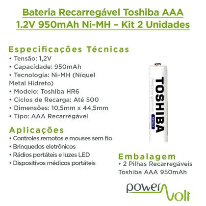 Imagem de Toshiba Recarregável AAA 950mAh 1.2v - Cart. c/2 un
