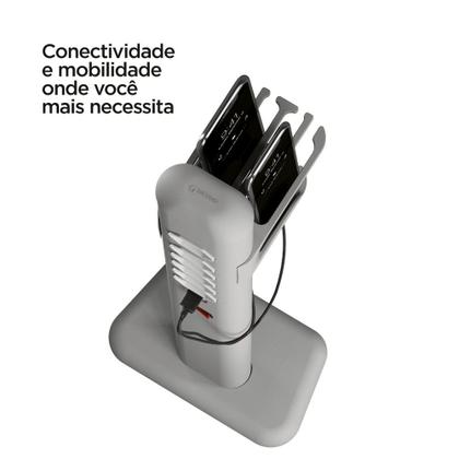 Imagem de Totem Elétrico Easy Plug Octoo, Com 6 Tomadas + 01 USB e 01 USB-C, Ice Silver Com Suporte Para Smartphones - 10025