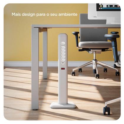 Imagem de Totem Elétrico Easy Plug Octoo, Com 6 Tomadas + 01 USB e 01 USB-C, Ice Silver Com Suporte Para Smartphones - 10025
