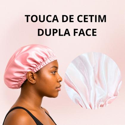 Imagem de Touca Cetim Dupla FaceCabelos Cacheados Crespos Proteção Noturna Previne Frizz Hidratação Trança Afr