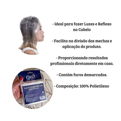 Imagem de Touca Comprida Descartável para mechas e luzes Pacote com 12 unidades 17cm