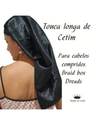 Imagem de touca de cetim com faixa gigante touca longa para cacheada touca box dread touca para  trancas