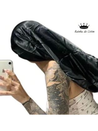 Imagem de touca de cetim com faixa gigante touca longa para cacheada touca box dread touca para  trancas