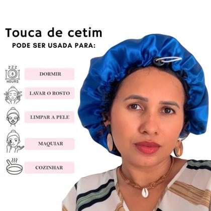Imagem de Touca de Cetim Dupla face Ajustável Antifrizz TAMANHO M - COR AZUL
