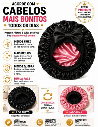 Imagem de Touca de Cetim Dupla Face com Laço Ajustável Anti Frizz Anti Quebra Proteção Capilar para Dormir