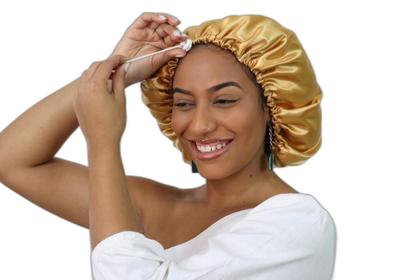 Imagem de Touca De Cetim Dupla Face Dourada E Branca Ajustável