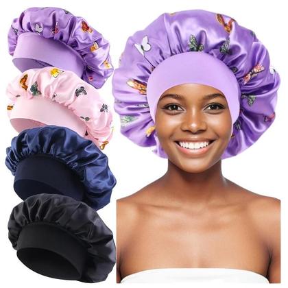 Imagem de Touca De Cetim Floral Com Aba Larga 4PCS Envoltório Para Cabelo Faixa Elástica Macia Touca De Dormir