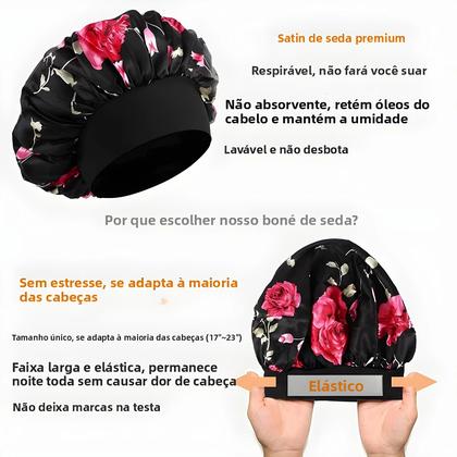 Imagem de Touca De Cetim Floral Com Aba Larga 4PCS Envoltório Para Cabelo Faixa Elástica Macia Touca De Dormir