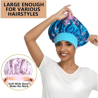 Imagem de Touca De Cetim Floral Com Aba Larga 4PCS Envoltório Para Cabelo Faixa Elástica Macia Touca De Dormir