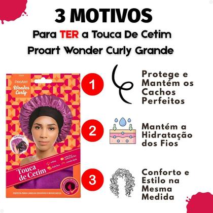 Imagem de Touca De Cetim Proart Wonder Curly Grande Roxa e Preta Tc02b