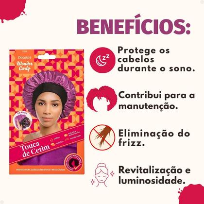Imagem de Touca De Cetim Proart Wonder Curly Grande Roxa e Preta Tc02b