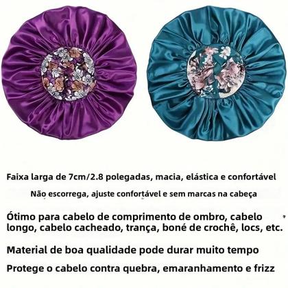 Imagem de Touca De Dormir Feminina Em Cetim De Alta Densidade, Respirável, Com Elástico Largo E Tecido Macio