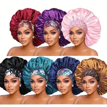 Imagem de Touca De Dormir Feminina Em Cetim De Alta Densidade, Respirável, Com Elástico Largo E Tecido Macio