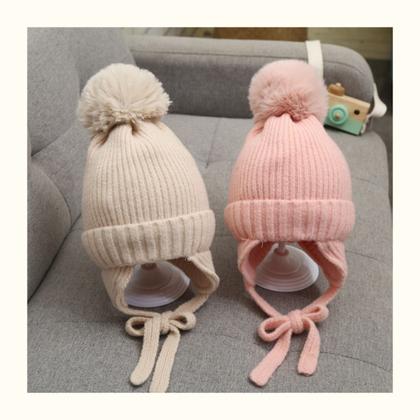 Imagem de Touca De Lã Infantil Tapa Orelha Lisa Com Pompom Quentinha