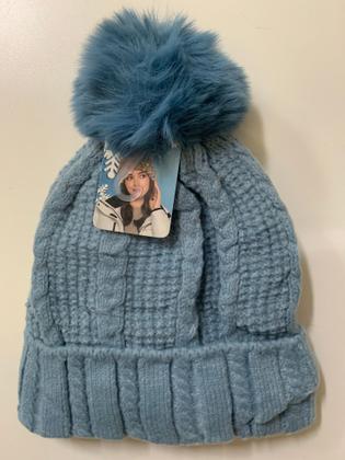 Imagem de Touca De Lã Pompom Elástica Inverno Azul
