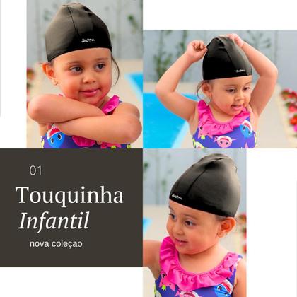 Imagem de Touca De Natação Infantil Tecido Cobre Orelha Prende Cabelo Hidroginástica Banho Piscina Criança Colorida De Pano Com Elástico Juvenil Unissex Uv 50+