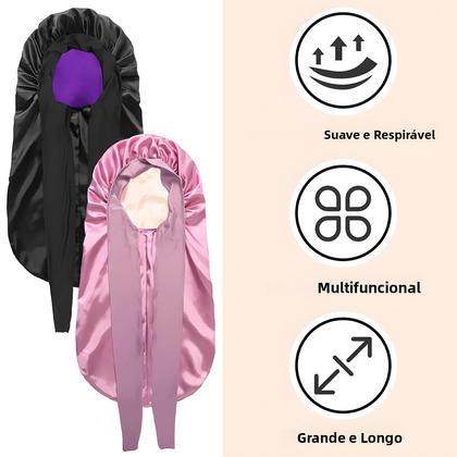 Imagem de Touca De Seda Extra Grande Com Elástico, Faixa De Cabelo De Cetim Confortável Para Dormir À Noite E