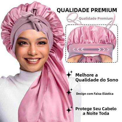 Imagem de Touca De Seda Extra Grande Com Elástico, Faixa De Cabelo De Cetim Confortável Para Dormir À Noite E