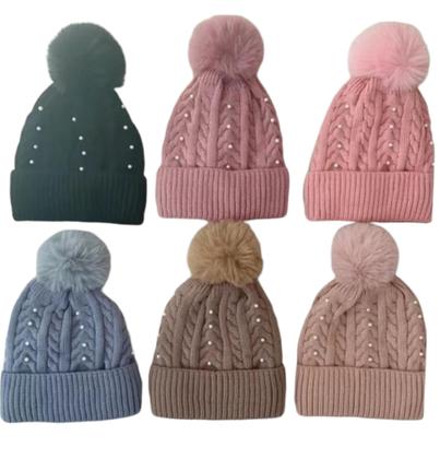 Imagem de Touca Feminina Com Pompom Gorro Forrado de Pelinho Chapéu de Lã Com Pérola