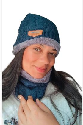 Imagem de Touca Gorro Cachecol Térmica Proteção Frio Intenso Pelúcia Unisex