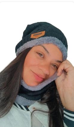 Imagem de Touca Gorro Cachecol Térmica Proteção Frio Intenso Pelúcia Unisex