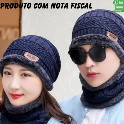 Imagem de Touca Gorro + Cachecol Unissex Com Forrada Lã Para Frio Inverno