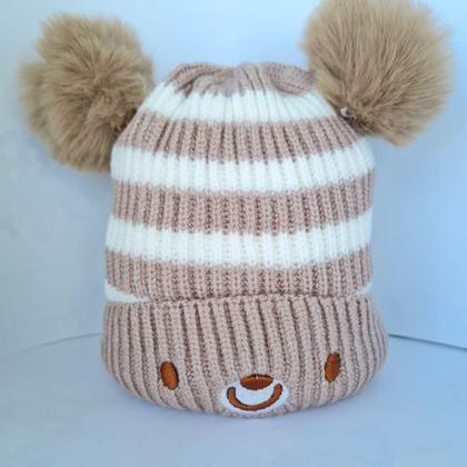 Imagem de Touca Gorro Forrada Infantil Bebe Com Pompom Urso Quentinha