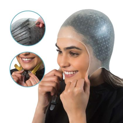 Imagem de Touca para Luzes Mechas Reflexos Branca Siliconada Profissional Atenas 680 Furos Dompel