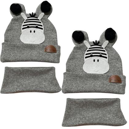 Imagem de Touca zebra para bebê /criança Inverno gorro com cachecol gemeos e
