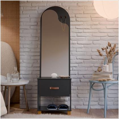 Imagem de Toucador Organic Com Espelho 1 Gaveta e Nicho Preto - EJ Móveis