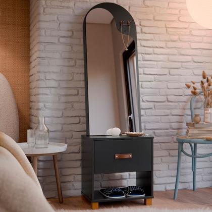 Imagem de Toucador Penteadeira com Espelho 1 Gaveta Organic Preto - EJ Móveis