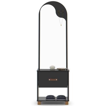 Imagem de Toucador Penteadeira com Espelho 1 Gaveta Organic Preto - EJ Móveis