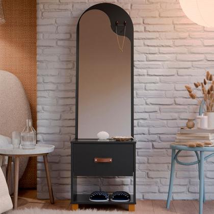 Imagem de Toucador Penteadeira com Espelho 1 Gaveta Organic Preto - EJ Móveis