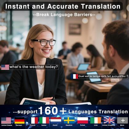 Imagem de Tradução de óculos inteligentes AI Bluetooth em mais de 160 idiomas em preto