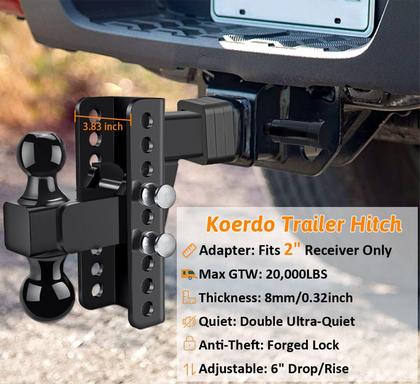Imagem de Trailer Hitch Koerdo ajustável com receptor de 2 polegadas, queda de 6 polegadas