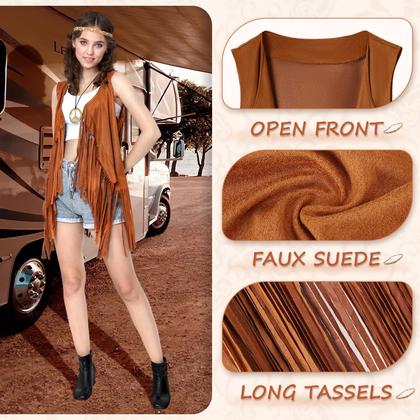 Imagem de Traje PARTTELY de hippie dos anos 60 e 70 para mulheres com conjunto de acessórios