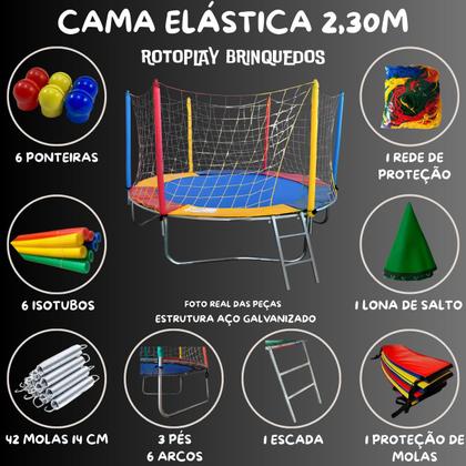 Imagem de Trampolim Cama Elástica Pula Pula 2,30m Brinquedo Infantil Colorida Premium Resistente Rotoplay Brinquedos