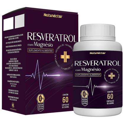 Imagem de Trans Resveratrol Magnésio Suplemento 500mg Natural Vitaminas B1 B6 B9 C K2 60 Capsulas Original Concentrado Natunéctar Antioxidante