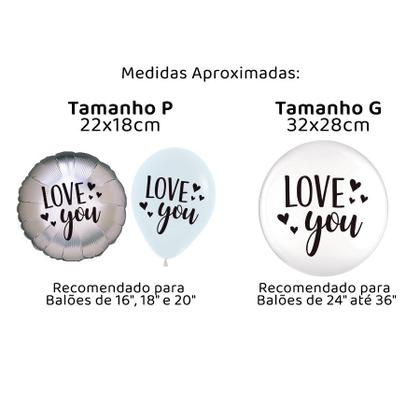 Imagem de Transfer Para Balão Lettering Preto - Love You Coração - 01 Unidade - Cromus Balloons - Rizzo Balões