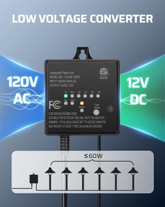 Imagem de Transformador DEWENWILS 60W 120V AC para 12V DC com temporizador e sensor