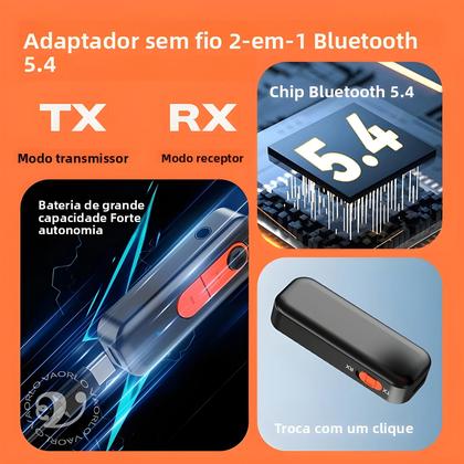 Imagem de Transmissor E Receptor De Áudio Bluetooth 5.4 Adaptador Sem Fio 3.5MM AUX Para Carro Avião TV PC