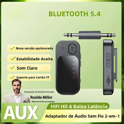 Imagem de Transmissor E Receptor De Áudio Bluetooth 5.4 Adaptador Sem Fio Dual Stream Com Entrada AUX De 3.5mm