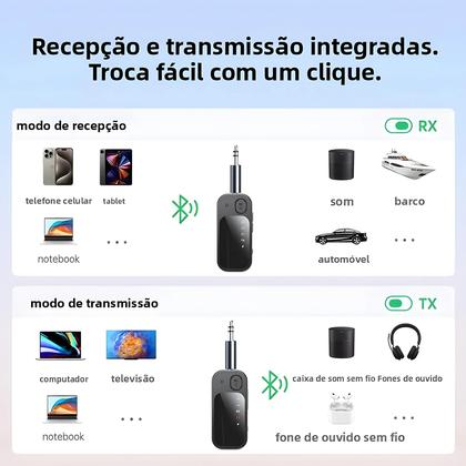 Imagem de Transmissor E Receptor De Áudio Bluetooth 5.4 Adaptador Sem Fio Dual Stream Com Entrada AUX De 3.5mm