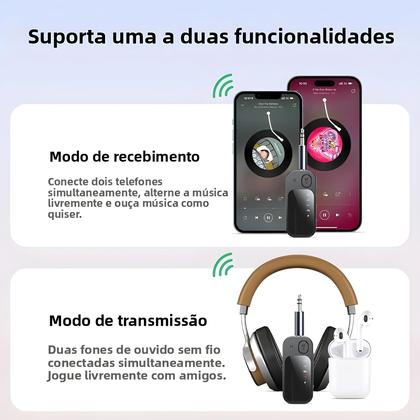 Imagem de Transmissor E Receptor De Áudio Bluetooth 5.4 Adaptador Sem Fio Dual Stream Com Entrada AUX De 3.5mm