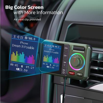 Imagem de Transmissor FM Bluetooth Nulaxy KM28 com Tela Colorida Verde