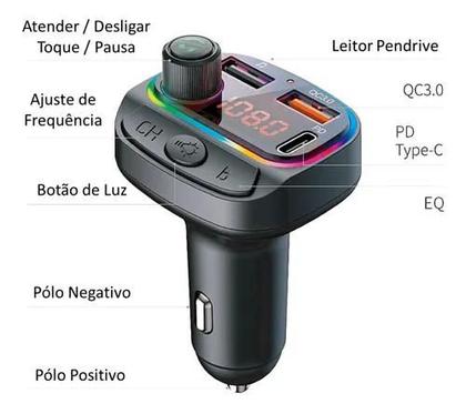 Imagem de Transmissor Fm Bluetooth Usb Pendrive Carro Carregador Usb